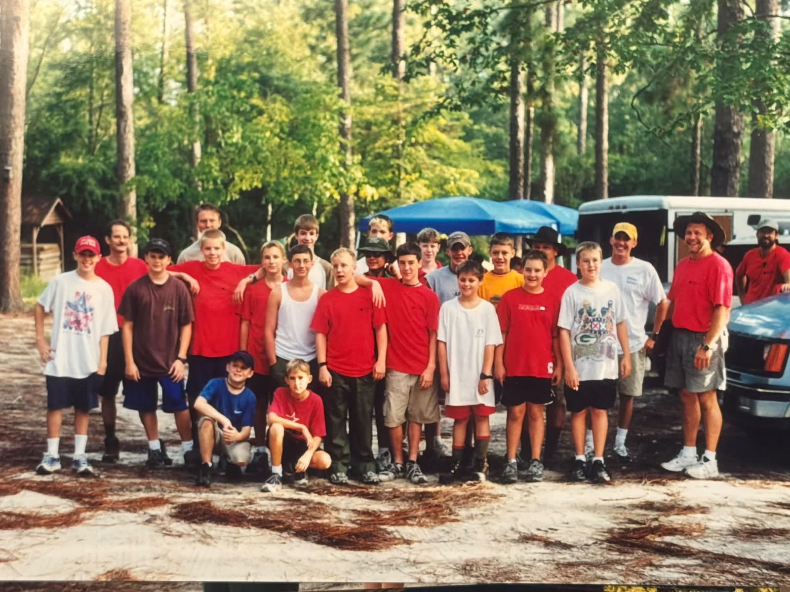 Troop 205 scouts and leaders at summer camp in the troop's early years